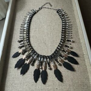 Rose Gold Rhinestone Feather Necklace